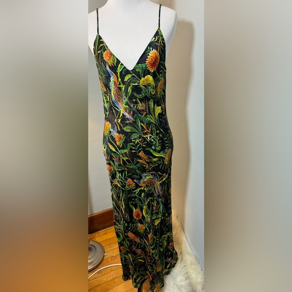 Dodo Bar Or 100% Silk Slip Long Maxi Dress Tropical Peacock Snake Print - Picture 2 of 5